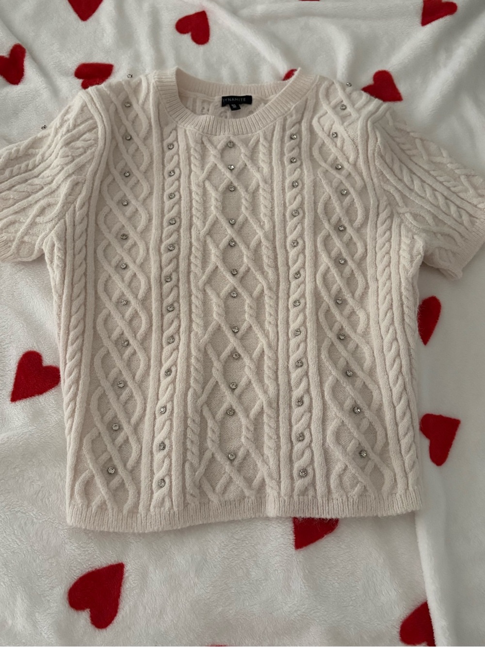 Dynamite cream coloured knit shirt with embedded rhinestones